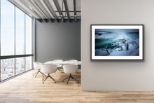 Load image into Gallery viewer, Niagara, Canada, this epic scene is made magical due to the hoarfrost crystals, formed when water vapour in the air has come into contact with the trees in the foreground, which are already below freezing point. Peter Izzard Photography Fine Art Print.