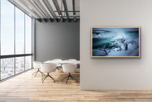 Load image into Gallery viewer, Niagara, Canada, this epic scene is made magical due to the hoarfrost crystals, formed when water vapour in the air has come into contact with the trees in the foreground, which are already below freezing point. Peter Izzard Photography Fine Art Print.