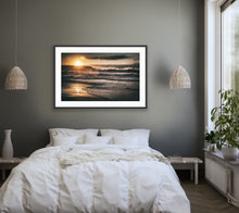 Load image into Gallery viewer, In this special place the early morning light dances & illuminates the waves washing up the sandy shore. Mystics Beach, NSW.