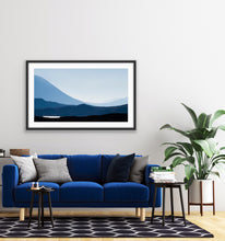 Load image into Gallery viewer, Scottish Highlands, what caught my eye and forced me to stop and capture this image were the sweeping mountain lines and beautifully contrasting blue shades. Peter Izzard Photography Fine Art Print.