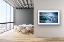 Load image into Gallery viewer, Niagara, Canada, this epic scene is made magical due to the hoarfrost crystals, formed when water vapour in the air has come into contact with the trees in the foreground, which are already below freezing point. Peter Izzard Photography Fine Art Print.