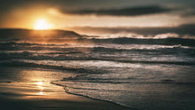 Load image into Gallery viewer, In this special place the early morning light dances & illuminates the waves washing up the sandy shore. Mystics Beach, NSW.