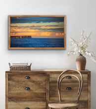Load image into Gallery viewer, Soft afternoon light illuminates the distant cliffs and clouds across the bay's blue waters. Jervis Bay, NSW.
