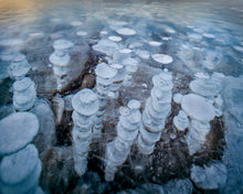 Load image into Gallery viewer, Beneath a small window-like clearing on the ice-covered lake these beautiful bubbles are frozen in time destined never to break the surface, Alberta, Canada, a fine art print by peter izzard fine art photography, leading south coast photographer, fine art photography, interior design, interior styling, property styling, architecture, art, kiama, gerringong, 
